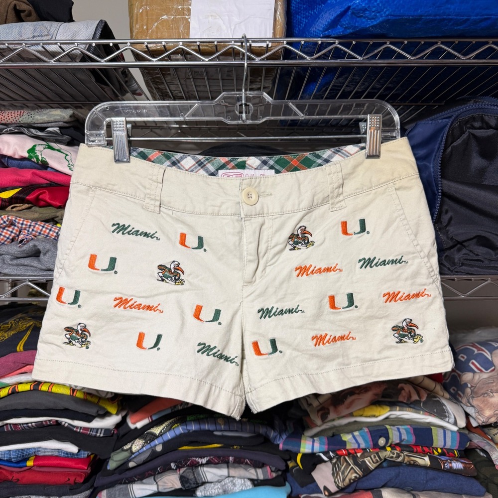Vintage Miami Hurricanes Embroidered College Shorts Women's 5 Beige Chino